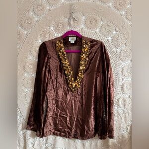 Sandy starkman 70s esque velvet blouse with stone embroidery. Size M.